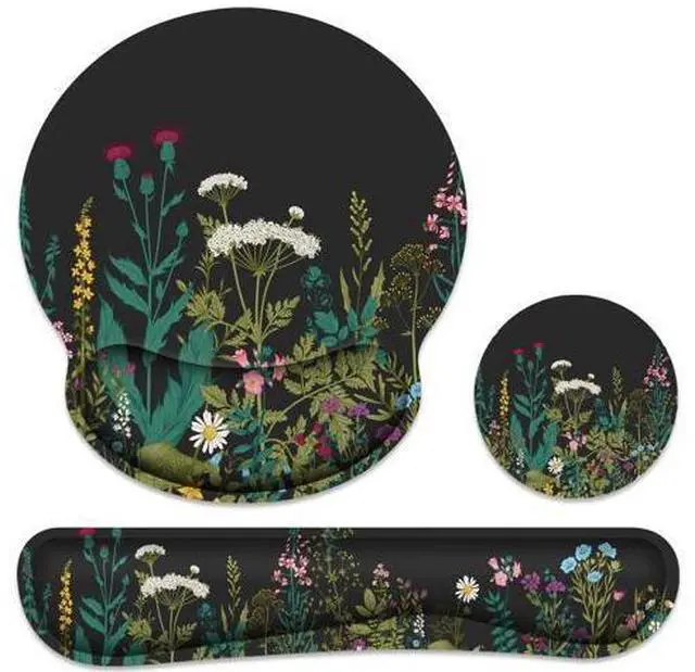 Main image of Ergonomic Mouse Pad with Wrist Rest and Keyboard Wrist Rest, Memory Foam Wrist Rest for Computer Keyboard, Easy Typing, Pain Relief, Mouse Pad Wrist Support for Gaming,Office, Laptop, Black Flower