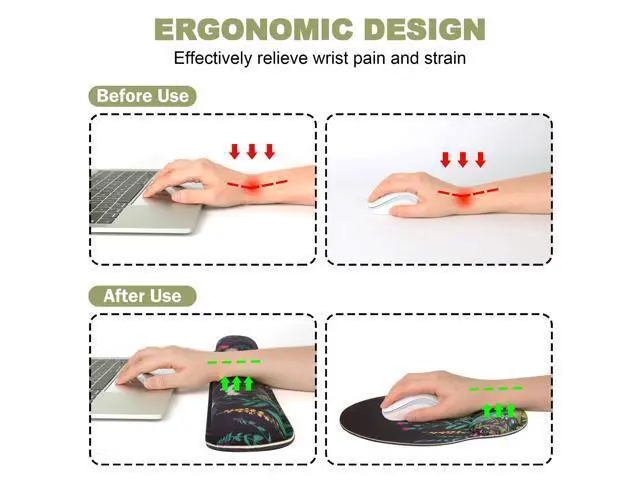 Alt view image 2 of 7 - Ergonomic Mouse Pad with Wrist Rest and Keyboard Wrist Rest, Memory Foam Wrist Rest for Computer Keyboard, Easy Typing, Pain Relief, Mouse Pad Wrist Support for Gaming,Office, Laptop, Black Flower