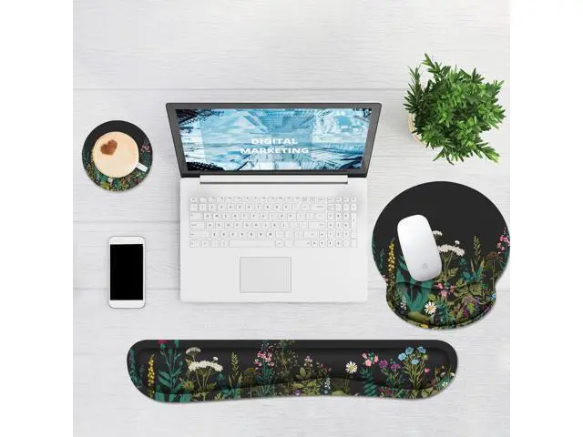 Alt view image 6 of 7 - Ergonomic Mouse Pad with Wrist Rest and Keyboard Wrist Rest, Memory Foam Wrist Rest for Computer Keyboard, Easy Typing, Pain Relief, Mouse Pad Wrist Support for Gaming,Office, Laptop, Black Flower