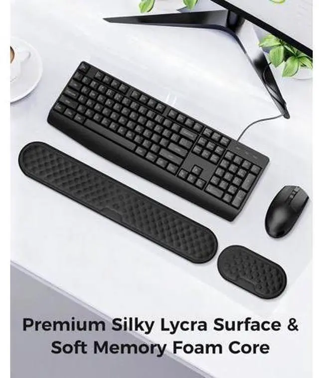 Alt view image 4 of 7 - Wrist Rest Set for Keyboard and Mouse, Ergonomic Wrist Support with Memory Foam, Silky Lycra Cover, Non-Slip Base, Helps Ease Wrist Pressure and Fatigue During Long Typing and Gaming Sessions (Black)