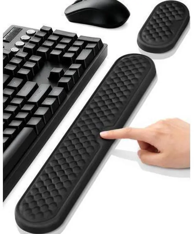 Main image of Wrist Rest Set for Keyboard and Mouse, Ergonomic Wrist Support with Memory Foam, Silky Lycra Cover, Non-Slip Base, Helps Ease Wrist Pressure and Fatigue During Long Typing and Gaming Sessions (Black)