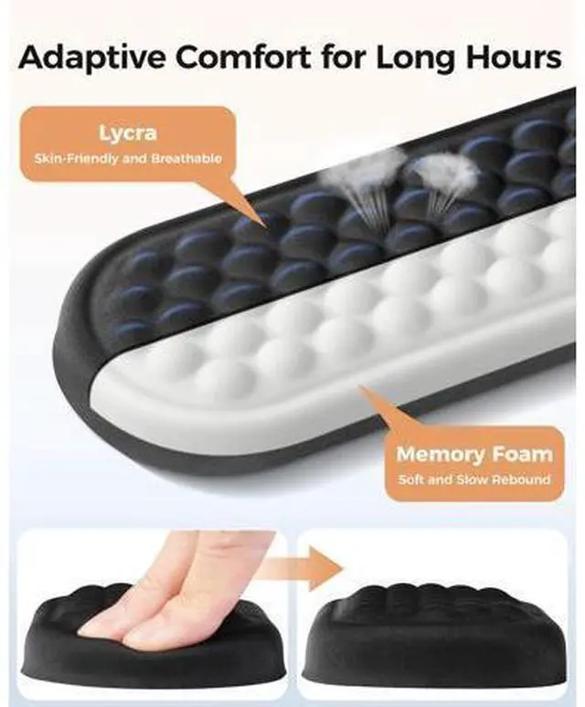 Alt view image 3 of 7 - Wrist Rest Set for Keyboard and Mouse, Ergonomic Wrist Support with Memory Foam, Silky Lycra Cover, Non-Slip Base, Helps Ease Wrist Pressure and Fatigue During Long Typing and Gaming Sessions (Black)