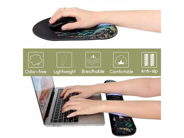 Alt view image 7 of 7 - Ergonomic Mouse Pad with Wrist Rest and Keyboard Wrist Rest, Memory Foam Wrist Rest for Computer Keyboard, Easy Typing, Pain Relief, Mouse Pad Wrist Support for Gaming,Office, Laptop, Black Flower