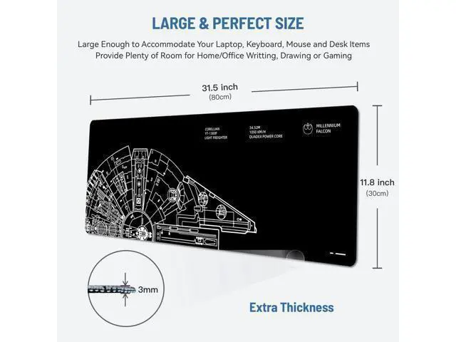 Alt view image 2 of 6 - Mousepad Desk Mat Gaming Large Keyboard Cute Office Desktop Computer Laptop Black XXL Long Giant Big Cool Modern Design Unique for Women Girls Men Boys Gamer Oversized Wide 30x12'' Mousepad