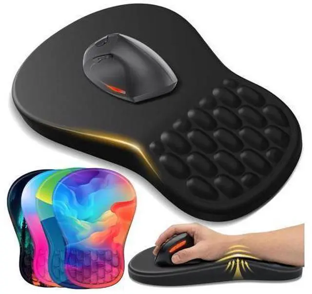 Main image of Ergonomic Mouse Pad with Wrist Support - Gel Memory Foam Mouse Mat for Computer Keyboard & Laptop - Non-Slip Base, Pain Relief for Home Office & Gaming - Black