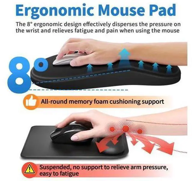 Alt view image 4 of 7 - Ergonomic Mouse Pad with Wrist Support - Gel Memory Foam Mouse Mat for Computer Keyboard & Laptop - Non-Slip Base, Pain Relief for Home Office & Gaming - Black