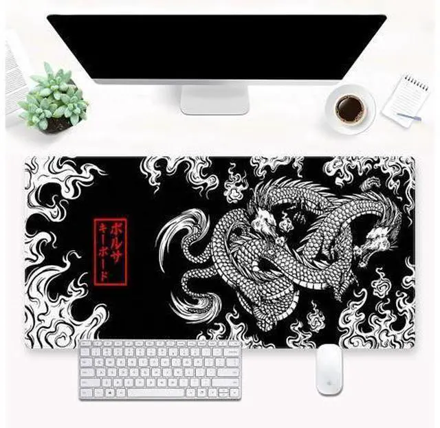 Main image of Black and White Mouse Pad Extra Large Gaming Mousepad XL Dragon Desk Mats Japanese Full Desk Keyboard Mat Computer Pad Desk Matt with Stitched Edges Non-Slip Desktop Mat 31.5 x15.7 in