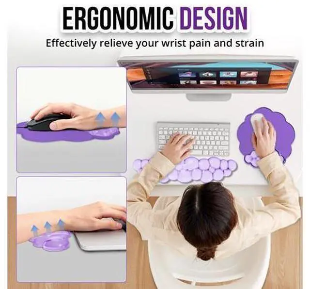 Alt view image 5 of 7 - Keyboard Wrist Rest Set Ergonomic Cloud Wrist Rest Keyboard and Mouse Pad, Non-Slip Desk Accessories for Office and HomePurple