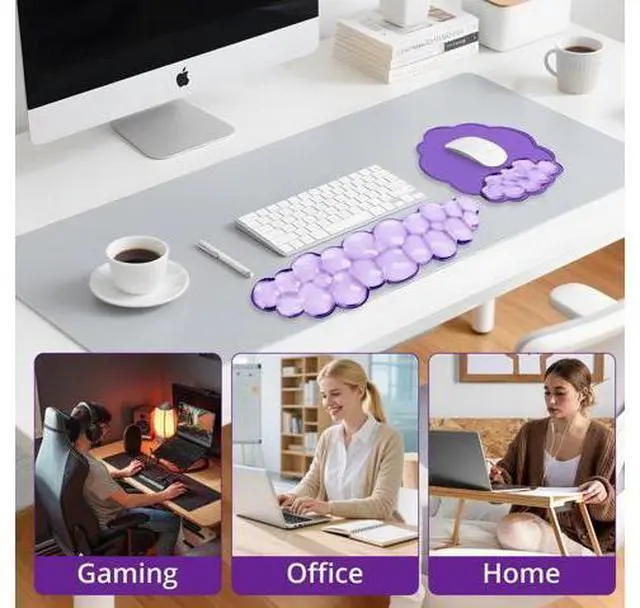 Alt view image 6 of 7 - Keyboard Wrist Rest Set Ergonomic Cloud Wrist Rest Keyboard and Mouse Pad, Non-Slip Desk Accessories for Office and HomePurple