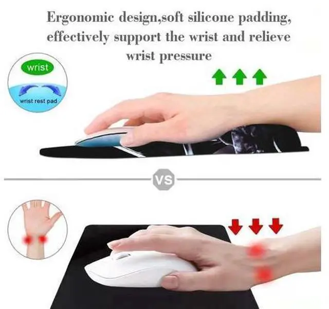 Alt view image 2 of 7 - Black Mouse Pad with Wrist Rest,Non-Slip Rubber Base for Comfortable Gaming Mousepad - Ergonomic Mouse Pad with Wrist Support Suitable for Laptop Desktop and Work, Office Desk Accessory