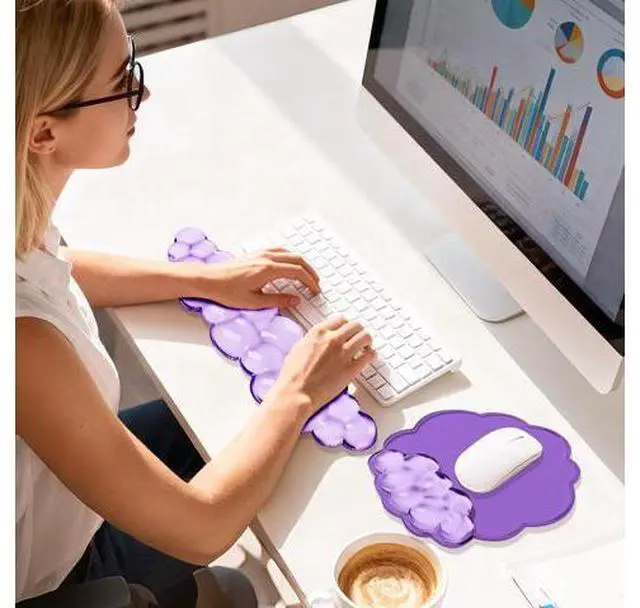 Alt view image 7 of 7 - Keyboard Wrist Rest Set Ergonomic Cloud Wrist Rest Keyboard and Mouse Pad, Non-Slip Desk Accessories for Office and HomePurple