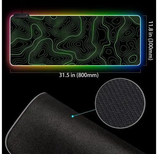 Alt view image 3 of 6 - RGB Mouse Pad LED Desk Mat Large Gaming Mousepad Black and Green Line Design, Keyboard Pad XL Mouse Mat for Home and Office
