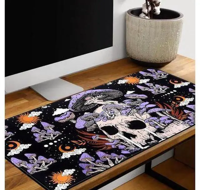 Alt view image 5 of 5 - Black Mouse Pad Mushroom Desk Pad Skull Skeleton Purple Pc Laptop Office Keyboard Mouse Pads, Large Gaming Setup Office Extra Large Deskmat Laptop Mousepad 31.5x15.8 in-with Stitched Eges