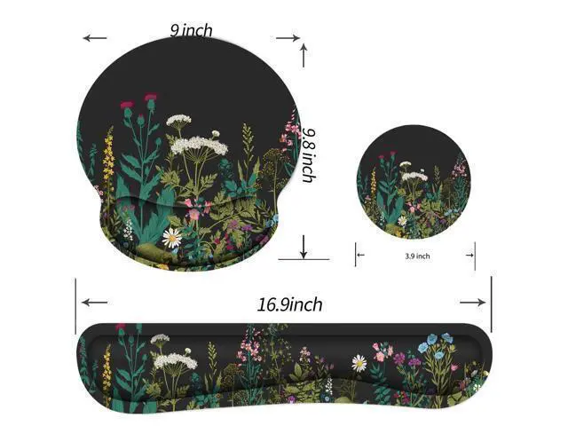 Alt view image 5 of 7 - Ergonomic Mouse Pad with Wrist Rest and Keyboard Wrist Rest, Memory Foam Wrist Rest for Computer Keyboard, Easy Typing, Pain Relief, Mouse Pad Wrist Support for Gaming,Office, Laptop, Black Flower