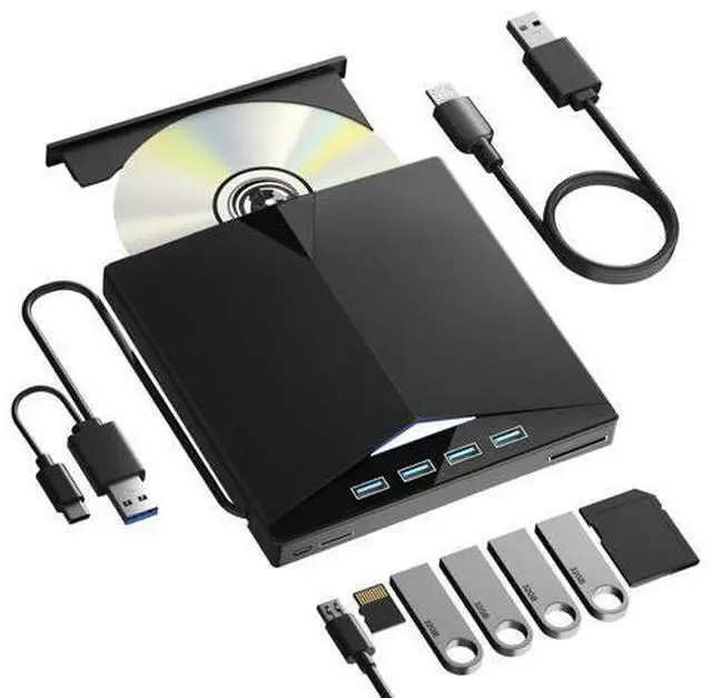 Main image of External CD/DVD Drive for PC, Portable 7 in1 USB 3.0 CD Drive External Usb, CD Reader for PC CD Burner with 4 USB Ports and TF/SD Card Slots, External Dvd Burner for Windows 11/10/8/7/XP/Linux/MacOS