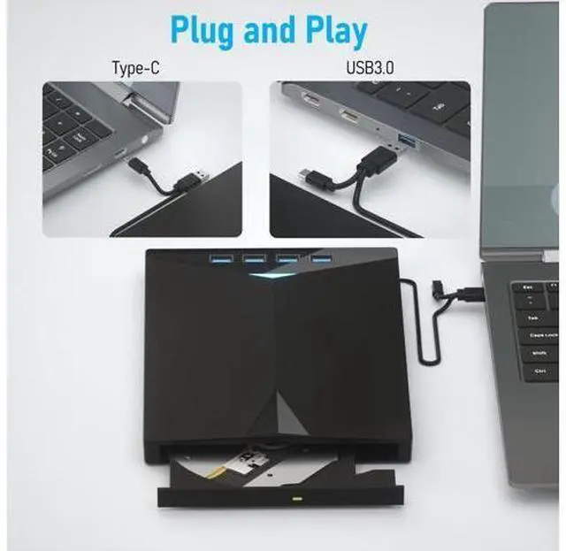 Alt view image 4 of 7 - External CD/DVD Drive for PC, Portable 7 in1 USB 3.0 CD Drive External Usb, CD Reader for PC CD Burner with 4 USB Ports and TF/SD Card Slots, External Dvd Burner for Windows 11/10/8/7/XP/Linux/MacOS