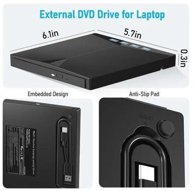 Alt view image 5 of 7 - External CD/DVD Drive for PC, Portable 7 in1 USB 3.0 CD Drive External Usb, CD Reader for PC CD Burner with 4 USB Ports and TF/SD Card Slots, External Dvd Burner for Windows 11/10/8/7/XP/Linux/MacOS
