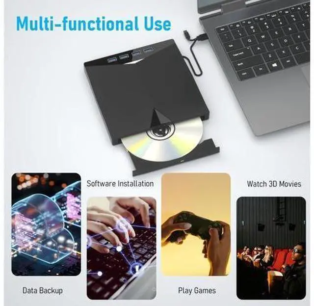 Alt view image 7 of 7 - External CD/DVD Drive for PC, Portable 7 in1 USB 3.0 CD Drive External Usb, CD Reader for PC CD Burner with 4 USB Ports and TF/SD Card Slots, External Dvd Burner for Windows 11/10/8/7/XP/Linux/MacOS