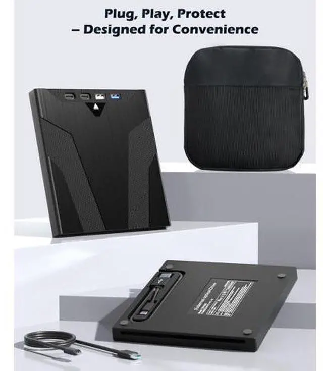 Alt view image 7 of 7 - 8 in 1 External CD/DVD Drive for Laptop, Slot-Loading CD Reader for Laptop, CDs Drive External USB DVD Drive Externals CD Burner Compatible with PC Windows Linux MacOS (+Carrying Case)