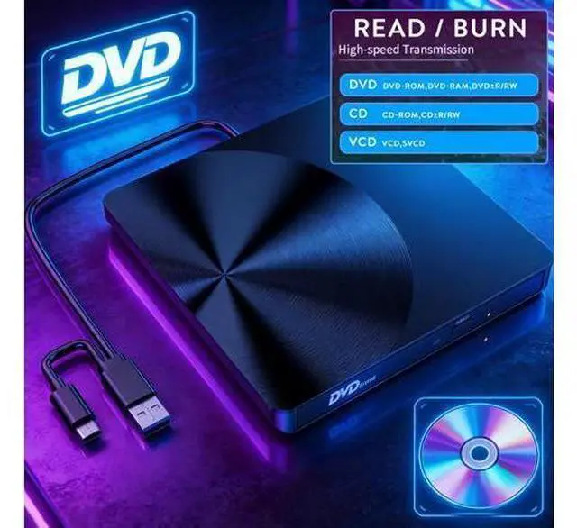 Alt view image 3 of 7 - Portable External CD/DVD Drive, USB 3.0 & USB C CD Burner +/-RW RW Burner CD ROM Reader Writer Disk Duplicator Optical Drive for Laptop Desktop PC Windows 11/10/8/7 Apple Mac Pro MacBook Mac Linux