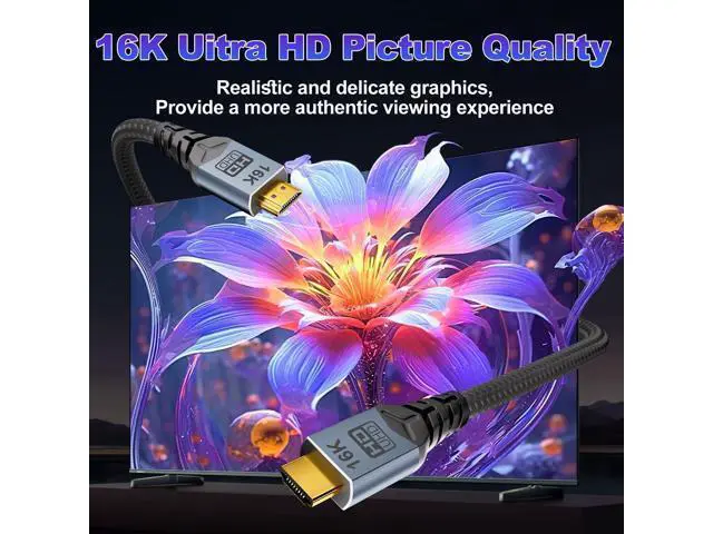 Alt view image 4 of 7 - hdmi to hdmi Cable,8K 10K 16K HDMI2.2 Cable 5FT, 96Gbps Ultra High Speed HDMI2.2 Cable 16K@60Hz 8K@240Hz 4K@480Hz Cord, HDCP 2.3 & HDR10+ eARC for Compatible with Roku TV Gaming PC Blu-ra