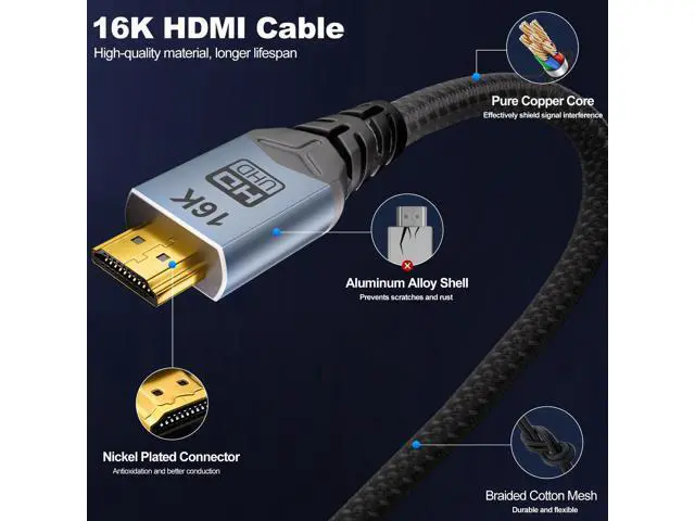 Alt view image 7 of 7 - hdmi to hdmi Cable,8K 10K 16K HDMI2.2 Cable 5FT, 96Gbps Ultra High Speed HDMI2.2 Cable 16K@60Hz 8K@240Hz 4K@480Hz Cord, HDCP 2.3 & HDR10+ eARC for Compatible with Roku TV Gaming PC Blu-ra