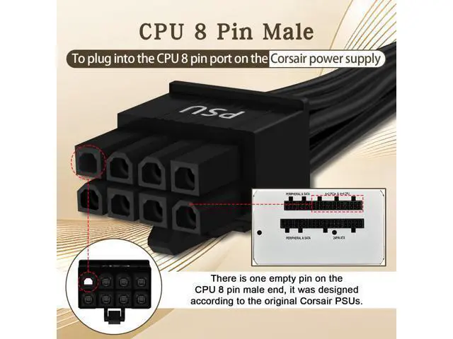 Alt view image 2 of 7 - (2-Pack) 8 Pin PCIe Cable for Corsair PSUs, ATX CPU 8 Male to PCIe (6+2) Male Power Adapter Sleeved 25-inch (63cm)