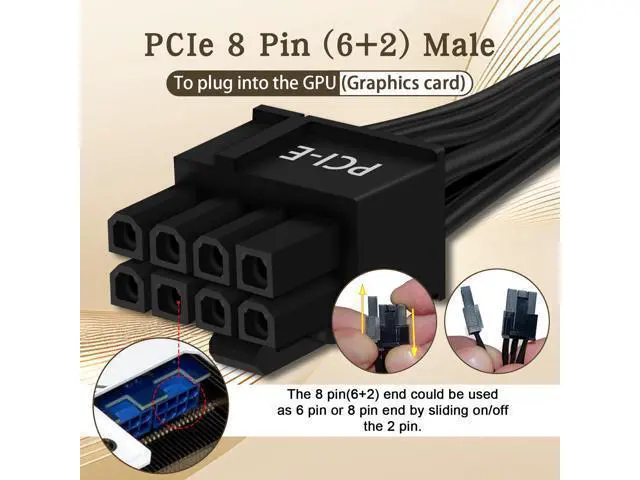 Alt view image 3 of 7 - (2-Pack) 8 Pin PCIe Cable for Corsair PSUs, ATX CPU 8 Male to PCIe (6+2) Male Power Adapter Sleeved 25-inch (63cm)