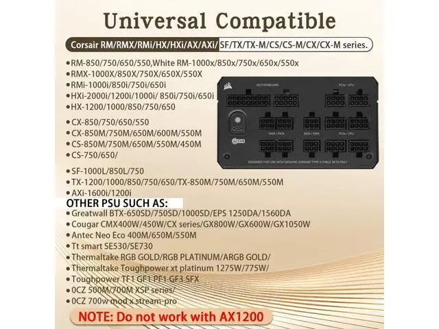 Alt view image 4 of 7 - (2-Pack) 8 Pin PCIe Cable for Corsair PSUs, ATX CPU 8 Male to PCIe (6+2) Male Power Adapter Sleeved 25-inch (63cm)