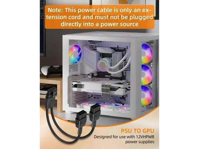 Alt view image 5 of 7 - 16AWG PCIE 5.0 GPU Power Extension Cable,12VHPWR 16 Pin(12+4) GPU Male to 2 X 8Pin PCIE Female Splitter Power Sleeved Cable for 16Pin(12+4) GPU,RTX 40/50 Series Graphics Cards(0.3M/0.98FT)