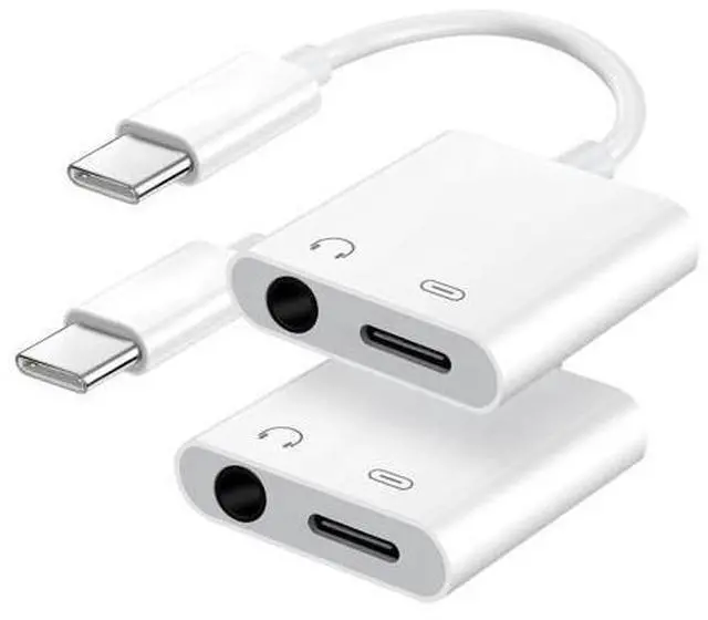 Main image of USB C to 3.5mm Headphone Jack and Charger Adapter, 2-in-1 Audio & Fast Charging Splitter for Apple iPhone 17/16/15/Pro/Pro Max, iPad, Samsung, Pixel, and More 2Pack