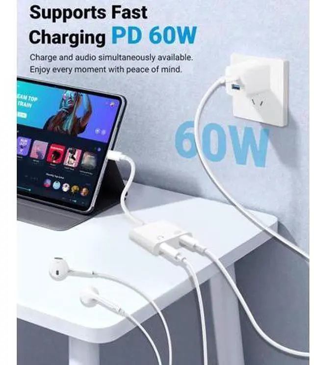 Alt view image 3 of 7 - USB C to 3.5mm Headphone Jack and Charger Adapter, 2-in-1 Audio & Fast Charging Splitter for Apple iPhone 17/16/15/Pro/Pro Max, iPad, Samsung, Pixel, and More 2Pack