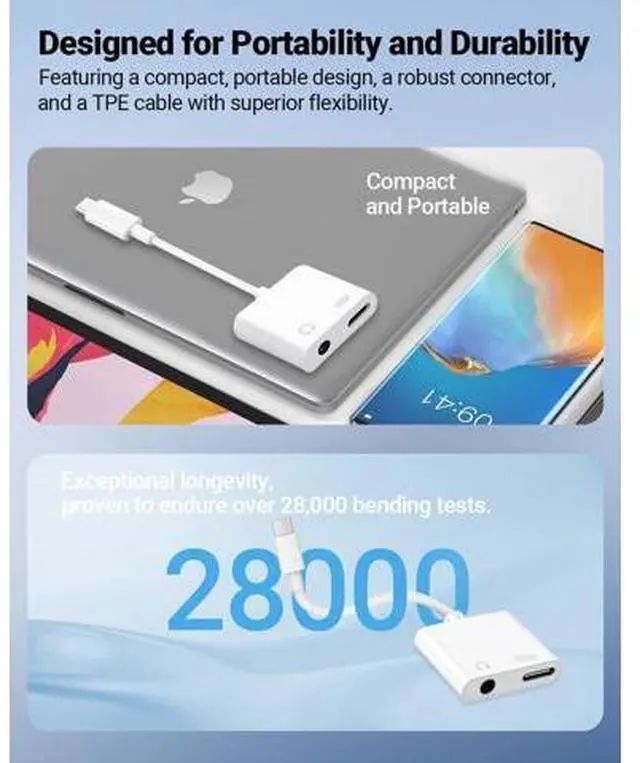 Alt view image 6 of 7 - USB C to 3.5mm Headphone Jack and Charger Adapter, 2-in-1 Audio & Fast Charging Splitter for Apple iPhone 17/16/15/Pro/Pro Max, iPad, Samsung, Pixel, and More 2Pack