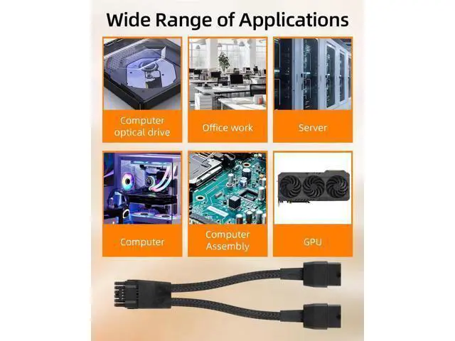 Alt view image 7 of 7 - 16AWG PCIE 5.0 GPU Power Extension Cable,12VHPWR 16 Pin(12+4) GPU Male to 2 X 8Pin PCIE Female Splitter Power Sleeved Cable for 16Pin(12+4) GPU,RTX 40/50 Series Graphics Cards(0.3M/0.98FT)