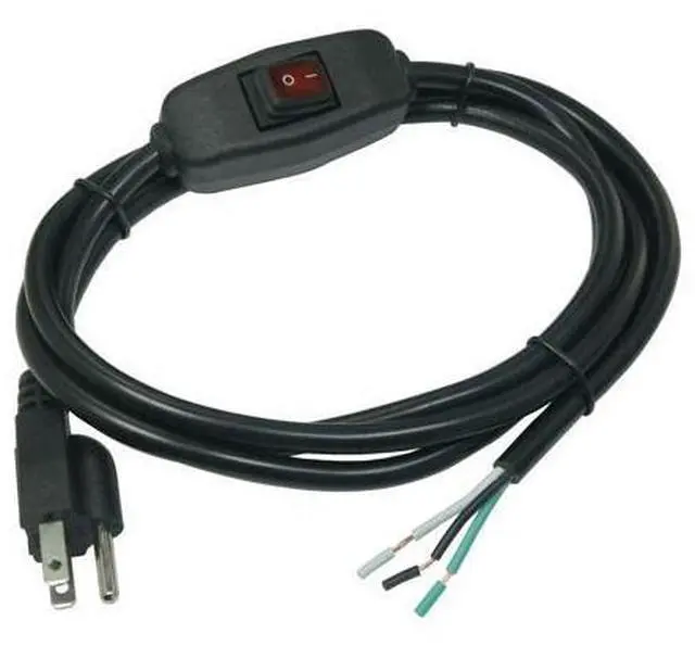Main image of 6ft 18 Gauge 3 Prong Heavy Duty Replacement Power Supply Cord Cable with Red Indicator LightInline Switch, NEMA 5-15 Plug US SJT 18AWG (10A)