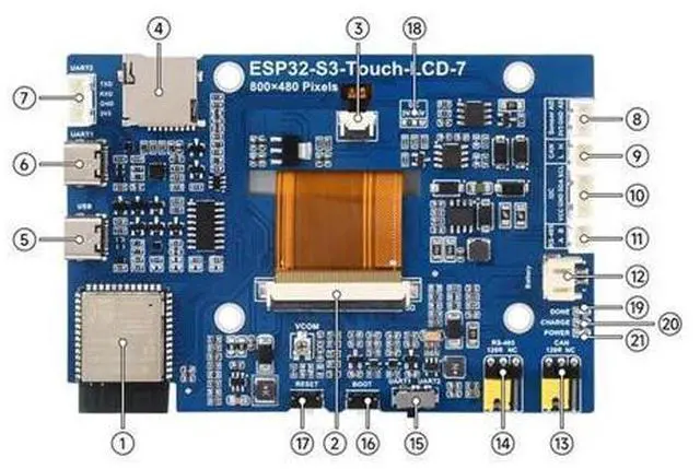 Main image of ESP32 S3 No Touch LCD 7 Inch Capacitive Display Screen 800X 480 Development Board Xtensa LX7 BT5 CAN RS485 Sensor