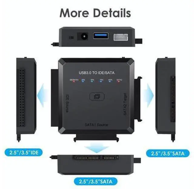 Alt view image 6 of 7 - Hard Drive Reader Ultra Recovery Converter, SATA IDE to USB 3.0 Adapter for 2.5" 3.5" HDD/SSD, USB to SATA/IDE One Touch Clone with 12V Power Adapter