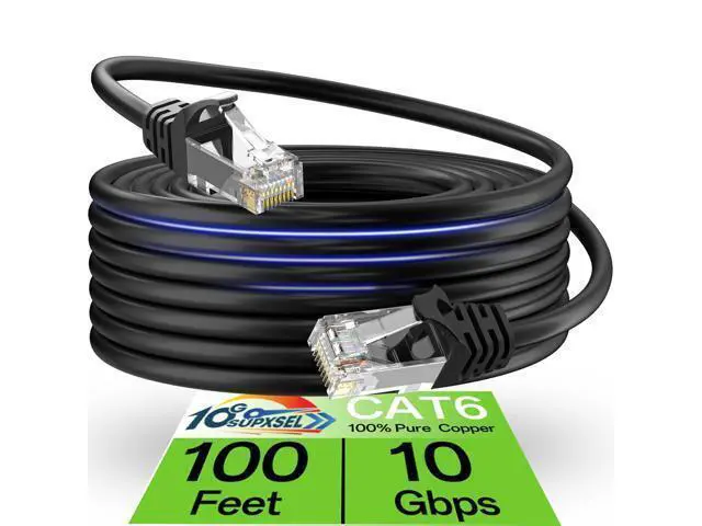 Alt view image 7 of 7 - Cat 6 Ethernet Cable 100FT Outdoor&Indoor, Cat6 Ethernet Patch Cable 10Gbps, High-Speed UTP Cat6 Network Cable Pure Copper, Cat 6 Cable for Home and Office Network, Black