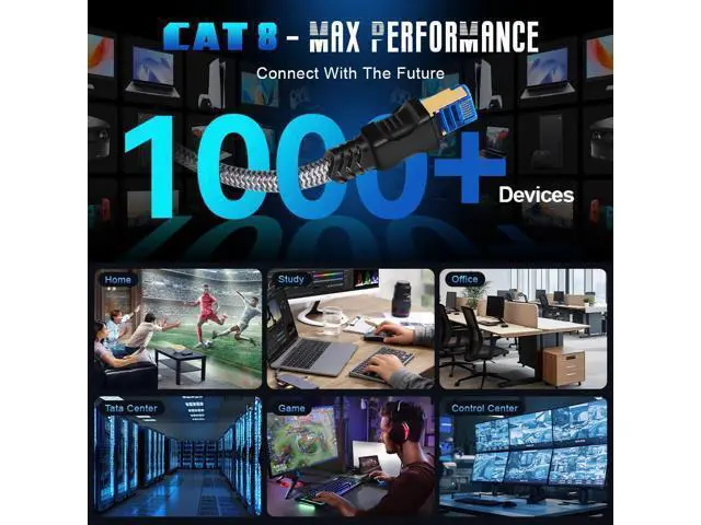 Alt view image 6 of 7 - Cat 8 Ethernet Cable 50 ft, Fastest Cat8 Internet Network Cable High Speed 2000Mhz 40Gbps S/FTP RJ45 Cables for Gaming/PS4/5/Cat 9 Network, Braided Heavy Duty LAN Cable Shielded in Wall/Indoor&Outdoor
