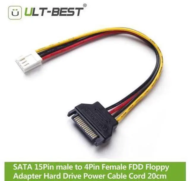 Main image of Cable SATA 15Pin male to 4Pin Female FDD Floppy Adapter Hard Drive Power Cables Cord 20cm