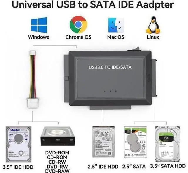 Alt view image 6 of 7 - Hard Drive Reader SATA IDE to USB 3.0 Adapter, USB 3.0 to SATA/IDE Hard Drive Ultra Recovery Converter Kit Data Retrieval Device for 2.5" 3.5" HDD SSD Hard Drive Disk 5.25" DVD/CD-ROM Optical Drive