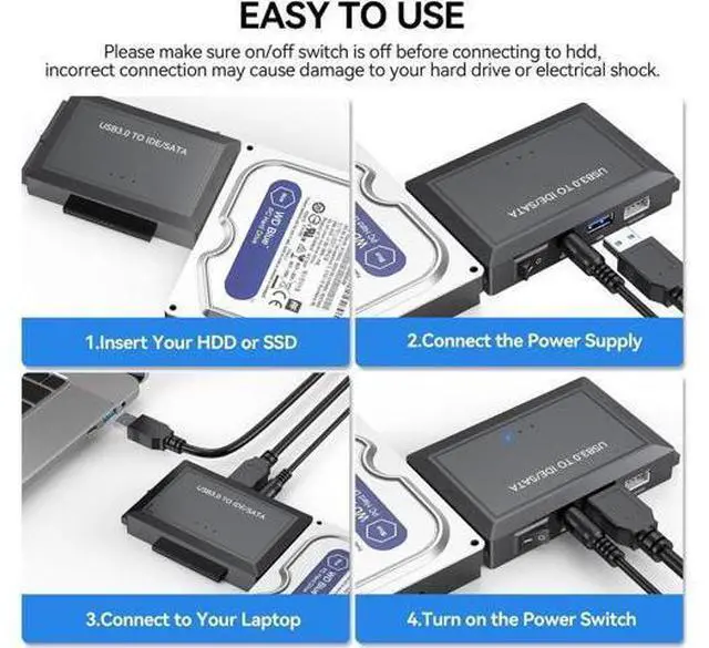 Alt view image 7 of 7 - Hard Drive Reader SATA IDE to USB 3.0 Adapter, USB 3.0 to SATA/IDE Hard Drive Ultra Recovery Converter Kit Data Retrieval Device for 2.5" 3.5" HDD SSD Hard Drive Disk 5.25" DVD/CD-ROM Optical Drive