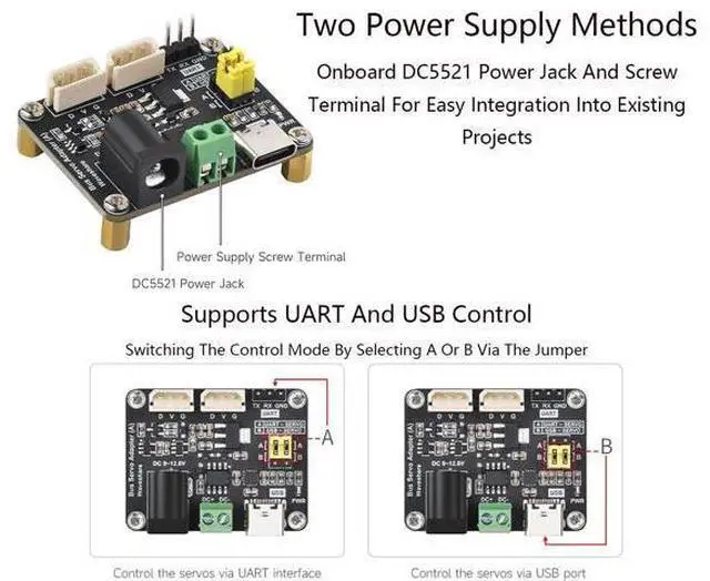 Alt view image 3 of 5 - Wonrabai 2PCS Serial Bus Servo Driver Board, Integrates Servo Power Supply and Control Circuit, for ST/SC Series Serial Bus Servos, Supports 253 ST/SC Series Serial Bus Servos at The Same Time