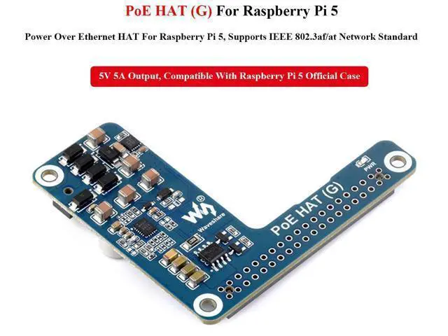 Alt view image 2 of 5 - Pi5 PoE HAT Board Compatible with Raspberry Pi 5/Compute Module 5, Power Over Ethernet HAT,Offer Network Connection and Power Supply to Pi 5/CM 5 in One Cable, 5V 5A