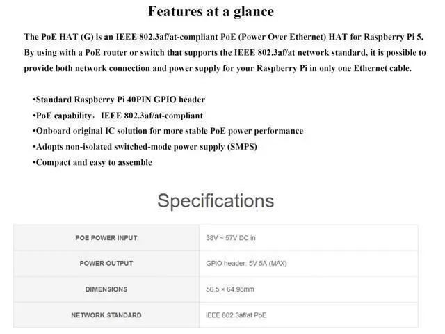 Alt view image 3 of 5 - Pi5 PoE HAT Board Compatible with Raspberry Pi 5/Compute Module 5, Power Over Ethernet HAT,Offer Network Connection and Power Supply to Pi 5/CM 5 in One Cable, 5V 5A