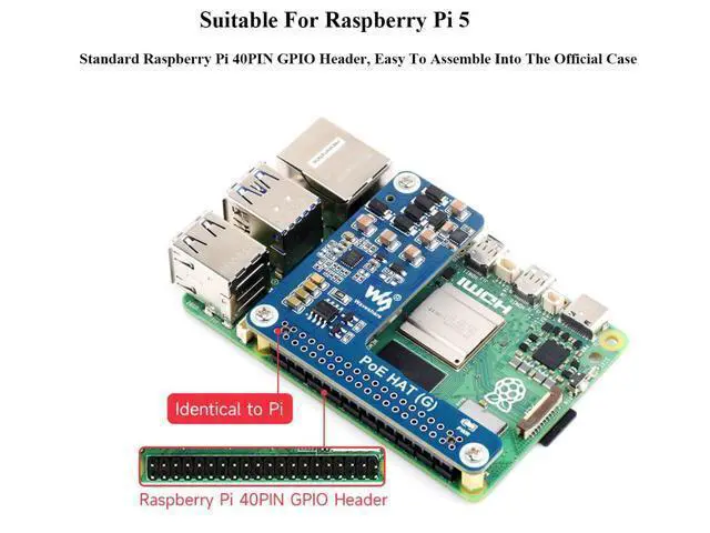 Alt view image 4 of 5 - Pi5 PoE HAT Board Compatible with Raspberry Pi 5/Compute Module 5, Power Over Ethernet HAT,Offer Network Connection and Power Supply to Pi 5/CM 5 in One Cable, 5V 5A