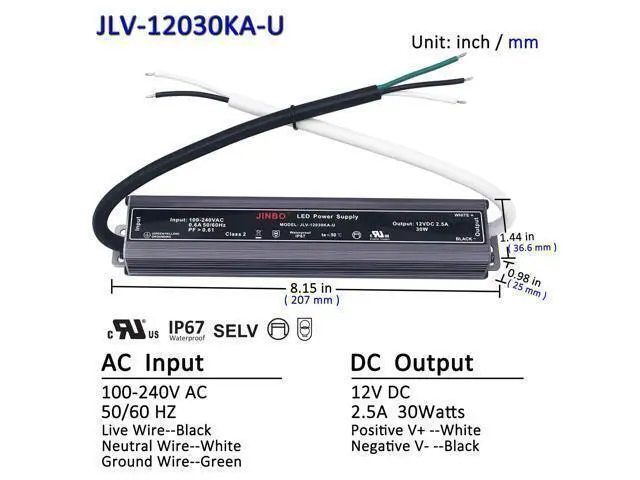 Alt view image 2 of 4 - JINBO 12V DC Power Supply 30W, 100V-240V AC to 12V DC LED Low Voltage Transformer,IP 67 Waterproof Converter Constant Voltage LED Driver for Lightings (30 Watts)