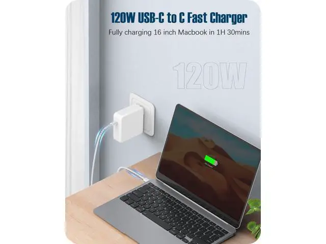 Alt view image 2 of 7 - Mac Book Pro Charger - 120W USB C Fast Charger Power Adapter Compatible with MacBook Pro/Air 13 14 15 16 inch M1 M2 M3 M4 ipad Pro Galaxy and All Type C Device Include 6.6ft Charge Cable