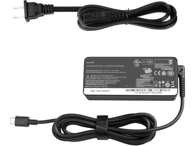 Alt view image 6 of 7 - 2 Prong 65W USB-C AC Adapter Compatible with Thinkpad T480 T480s T490 T490s T495 T495s T580 T590 E480 E490 E490s E495 E580 E590 E595 X1 Carbon X395 Power Cord