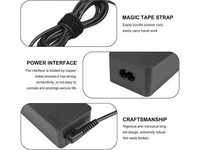 Alt view image 7 of 7 - 2 Prong 65W USB-C AC Adapter Compatible with Thinkpad T480 T480s T490 T490s T495 T495s T580 T590 E480 E490 E490s E495 E580 E590 E595 X1 Carbon X395 Power Cord
